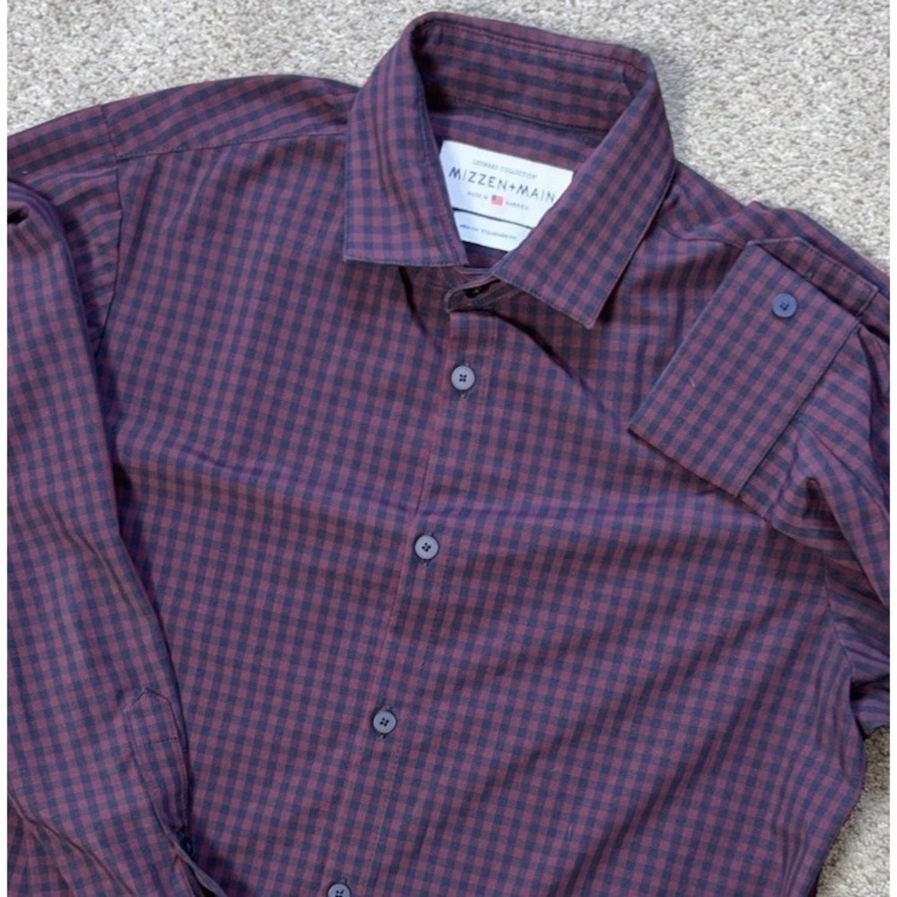 Mizzen Main Plaid Check Standard Fit Performance‎ Long Sleeve Button Down Medium